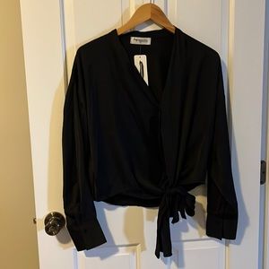 NWT silky black wrap top